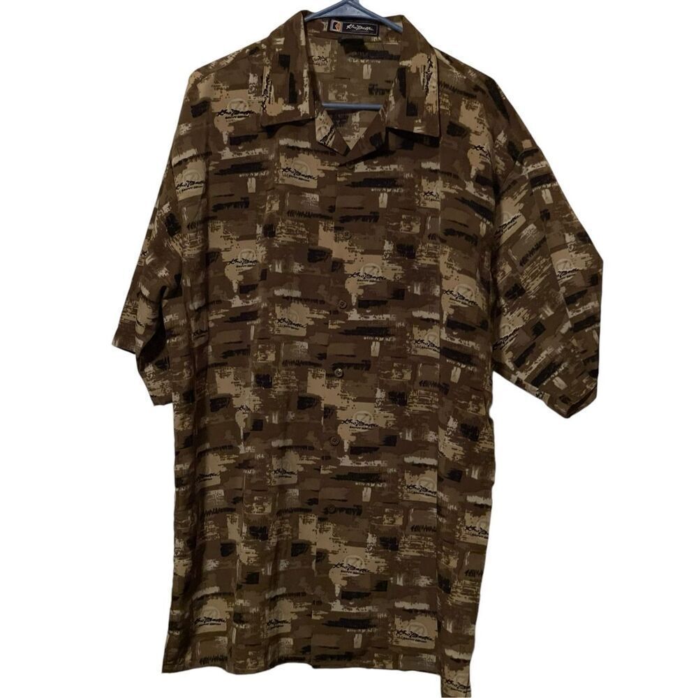 Kno Betta Mens Brown Abstract Print Short Sleeve Button-Up Shirt Size XL